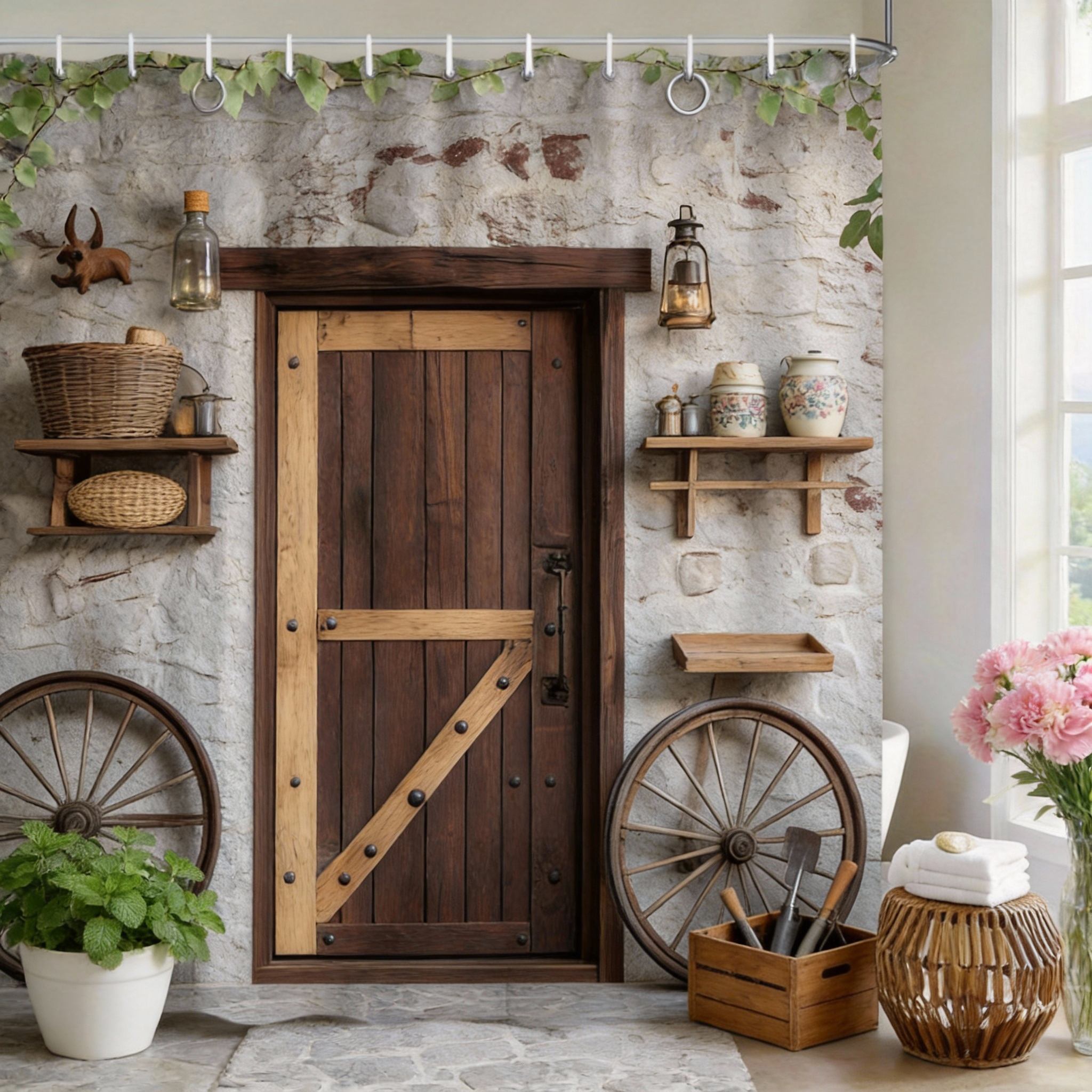 Farmhouse Shower Curtain 180X180Cm – Rustic Wood Wheel & Barn Door Design, Country Bathroom Decor, 12 Hooks W60H190(CM)-1 Pcs
Farmhouse Shower Curtain 180X180Cm – Rustic Wood Wheel & Barn Door Design, Country Bathroom Decor, 12 Hooks W60H190(CM)-1 Pcs