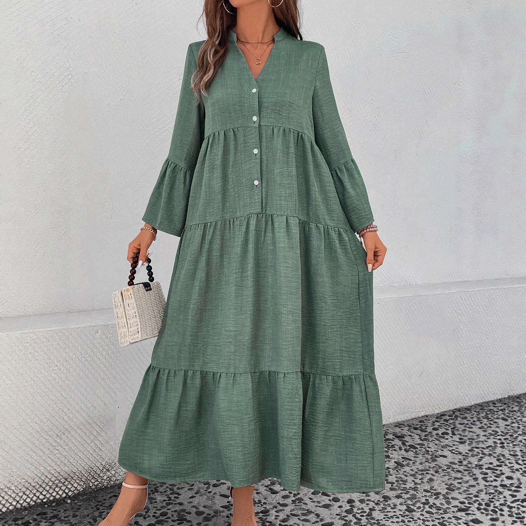 2025 Autumn/Winter Women s V-Neck Long Sleeve Pleated Patchwork Dress Large темно-зелений колір
2025 Autumn/Winter Women s V-Neck Long Sleeve Pleated Patchwork Dress Large темно-зелений колір