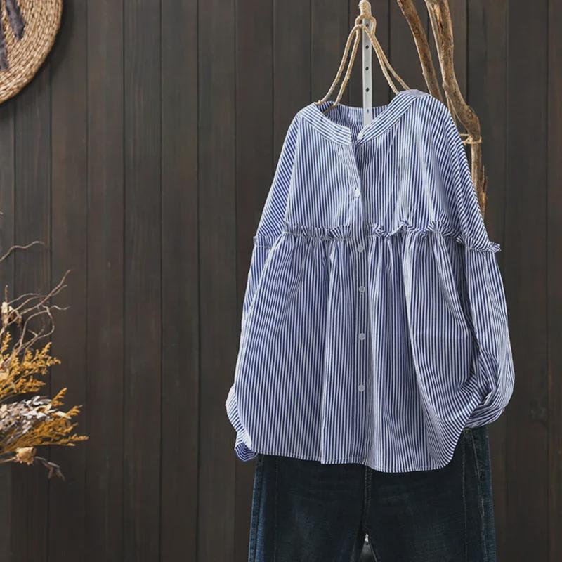 Women s Blue Striped Cotton Long Sleeve Shirt with Wood Ear Trim - Spring Slim Fit XXL
Women s Blue Striped Cotton Long Sleeve Shirt with Wood Ear Trim - Spring Slim Fit XXL