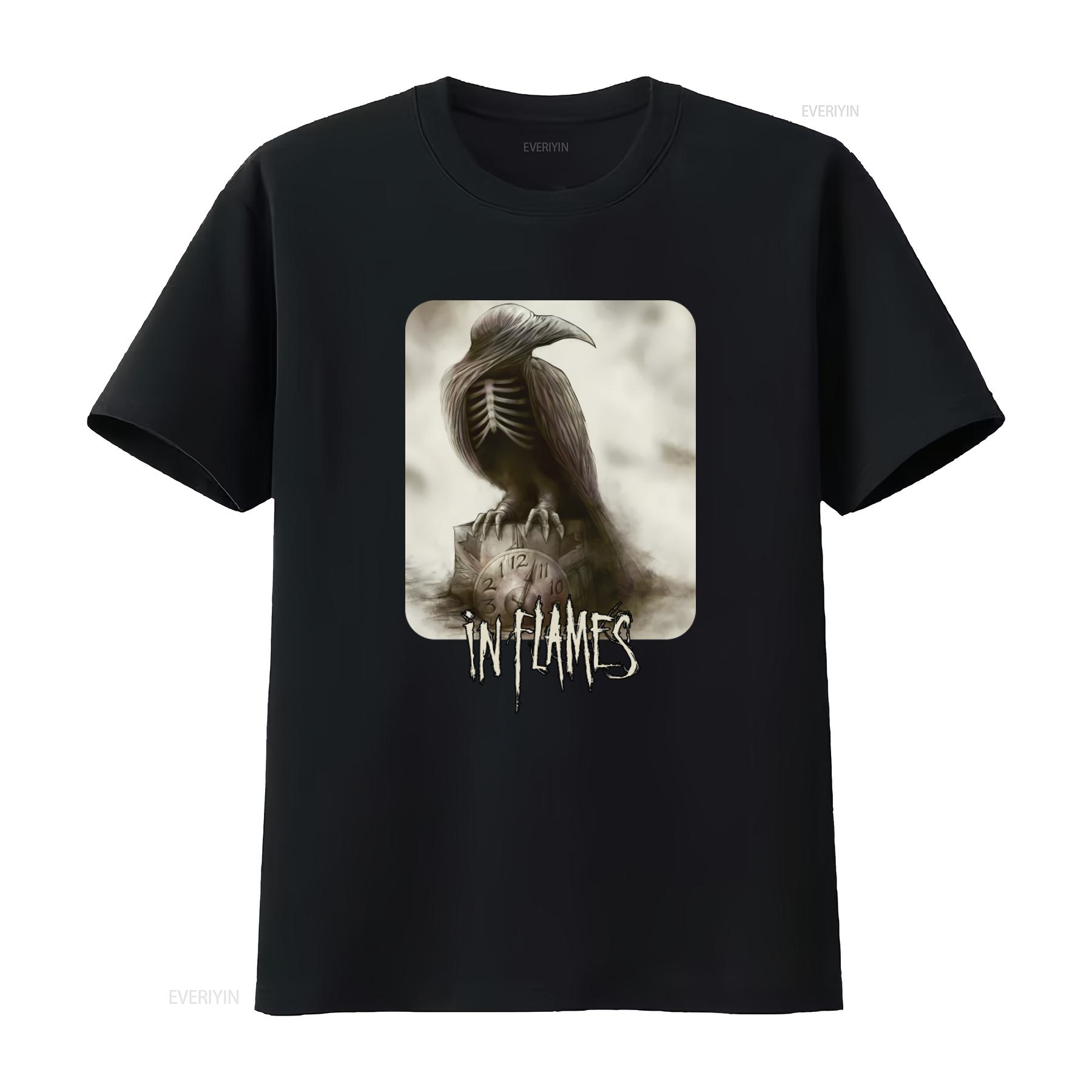 In Flames Band T Shirt Dark Raven Skeleton Design with Clock Motif Rock Music Merch for Fans Black Color Unique and Edgy Print 4XL
In Flames Band T Shirt Dark Raven Skeleton Design with Clock Motif Rock Music Merch for Fans Black Color Unique and Edgy Print 4XL