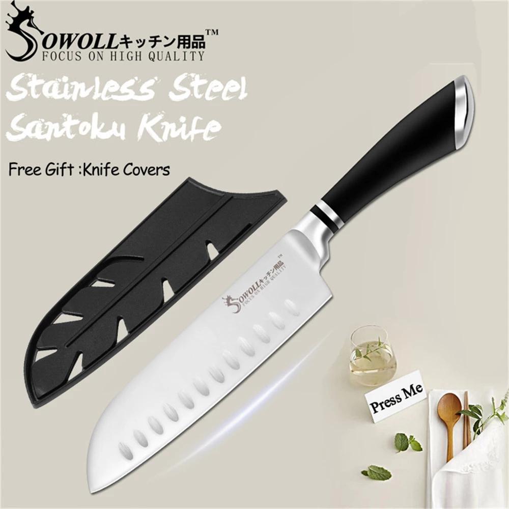 Sowoll Японский нож Santoku 7 дюймов Высокоуглеродистая сталь Кухня Повар Нож Мясо Лосось Суши Рыба Фрукты Нож для резки с крышкой
Sowoll Японский нож Santoku 7 дюймов Высокоуглеродистая сталь Кухня Повар Нож Мясо Лосось Суши Рыба Фрукты Нож для резки с крышкой
