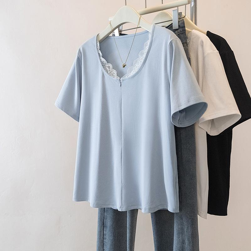 New Spicy Girl Lace Trim Slimming Plus-Size Short T-Shirt with Zipper and Half-Open Collar 3XL синий
New Spicy Girl Lace Trim Slimming Plus-Size Short T-Shirt with Zipper and Half-Open Collar 3XL синий