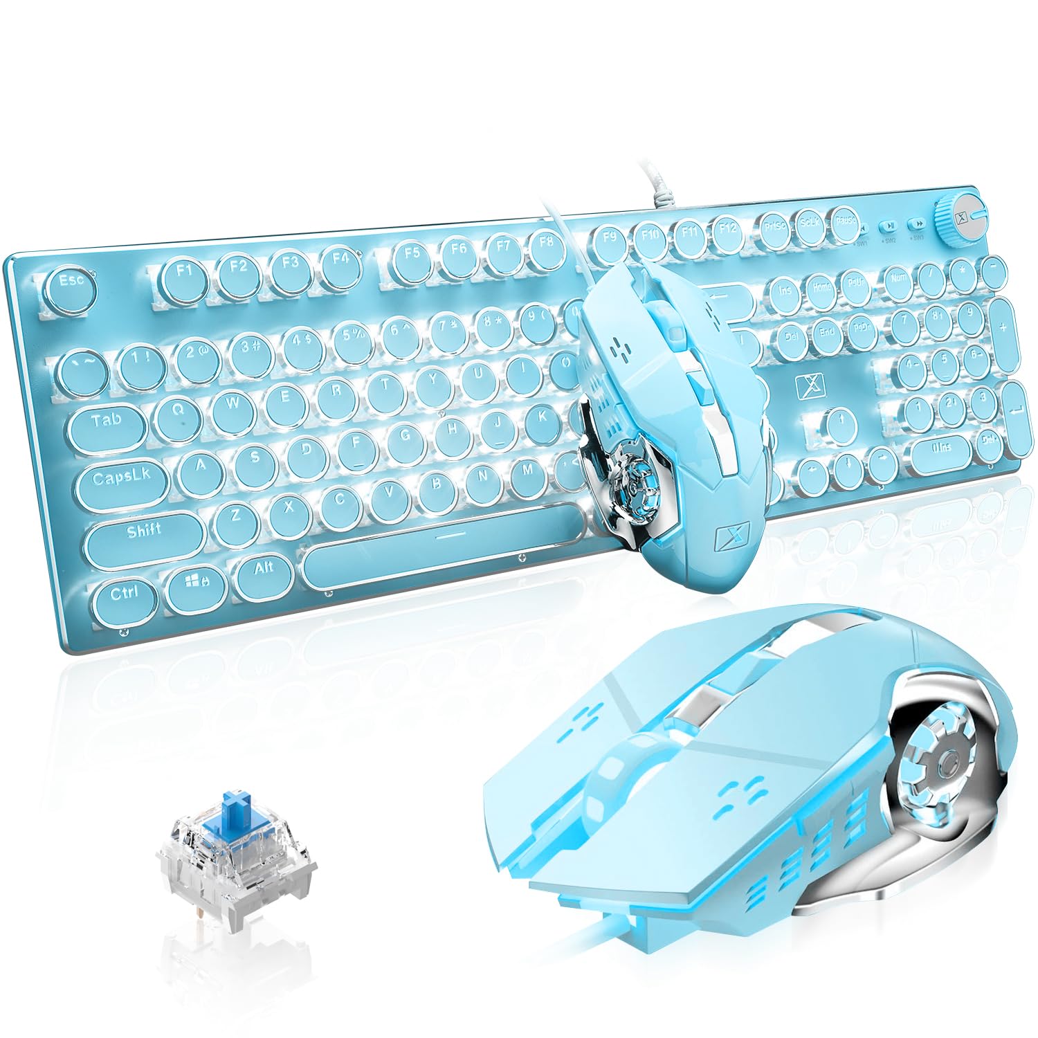 ZIYOU LANG Wired Punk Keyboard Mouse Set with Mechanical Keyboard Knob Retro Round Keycap Typewriter Blue Axis 104 Keys Full Key Wired Gaming Mouse
ZIYOU LANG Wired Punk Keyboard Mouse Set with Mechanical Keyboard Knob Retro Round Keycap Typewriter Blue Axis 104 Keys Full Key Wired Gaming Mouse
