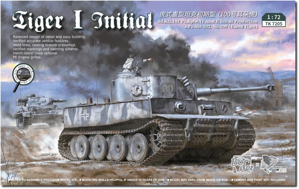 Border Model Tiger I, очень ранний выпуск, тип 502-го тяжелого танкового батальона 100, пластиковая модель TK7205 1/72 №.
Border Model Tiger I, очень ранний выпуск, тип 502-го тяжелого танкового батальона 100, пластиковая модель TK7205 1/72 №.