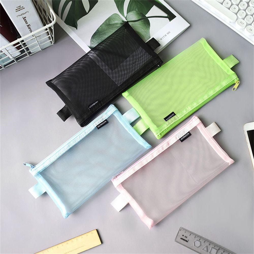 Унисекс простой нейлоновый пенал для хранения канцелярских принадлежностей прозрачная сетка