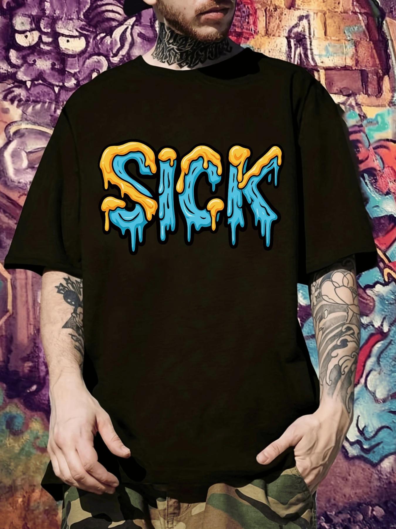 SICK Graffiti Style Graphic T-shirt - Black Casual Short Sleeve Tee with Bold Blue & Yellow Letter Print M
SICK Graffiti Style Graphic T-shirt - Black Casual Short Sleeve Tee with Bold Blue & Yellow Letter Print M