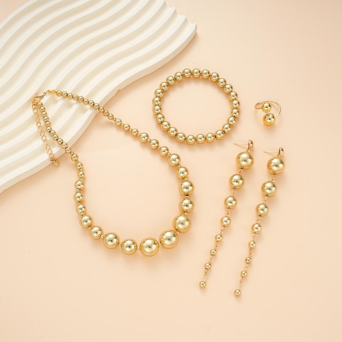 Gold Color Necklace Ring Earrings Bracelet 4 Piece Set For Women Fashion Vintage Boho Chunky Glossy Thick Bead Jewelry Set Gifts
Gold Color Necklace Ring Earrings Bracelet 4 Piece Set For Women Fashion Vintage Boho Chunky Glossy Thick Bead Jewelry Set Gifts