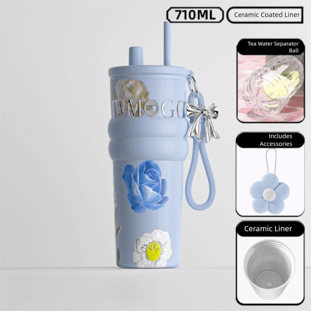 710ml Insulated Cup Ceramic Inner Liner Dustproof Straw Water Cup Large Capacity with Flower Pendant Vacuum Coffee Cup Travel as show синій
710ml Insulated Cup Ceramic Inner Liner Dustproof Straw Water Cup Large Capacity with Flower Pendant Vacuum Coffee Cup Travel as show синій