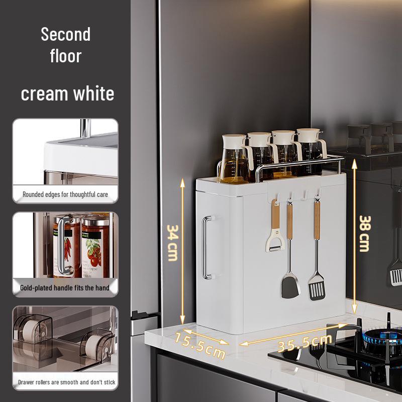 Multi-functional Kitchen Pull-out Seasoning Rack for Countertop Storage of Oil, Salt, Soy Sauce, and Vinegar.
Multi-functional Kitchen Pull-out Seasoning Rack for Countertop Storage of Oil, Salt, Soy Sauce, and Vinegar.