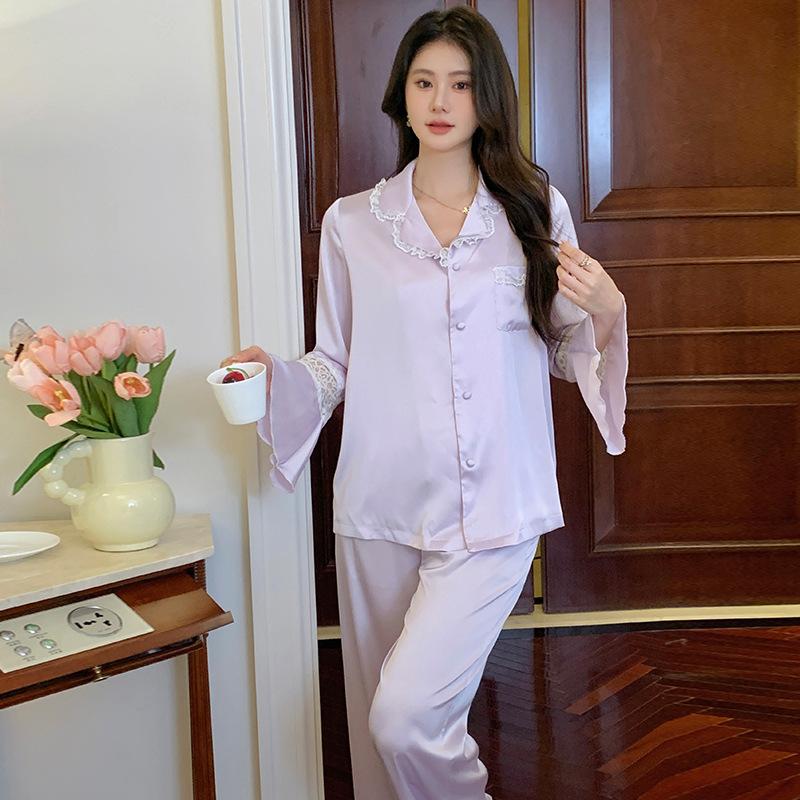 Imitation Silk Pajamas Women Casual Lapel Cardigan Home Service Long-sleeved Solid Color Cardigan Sweet Suit XL фіолетовий
Imitation Silk Pajamas Women Casual Lapel Cardigan Home Service Long-sleeved Solid Color Cardigan Sweet Suit XL фіолетовий