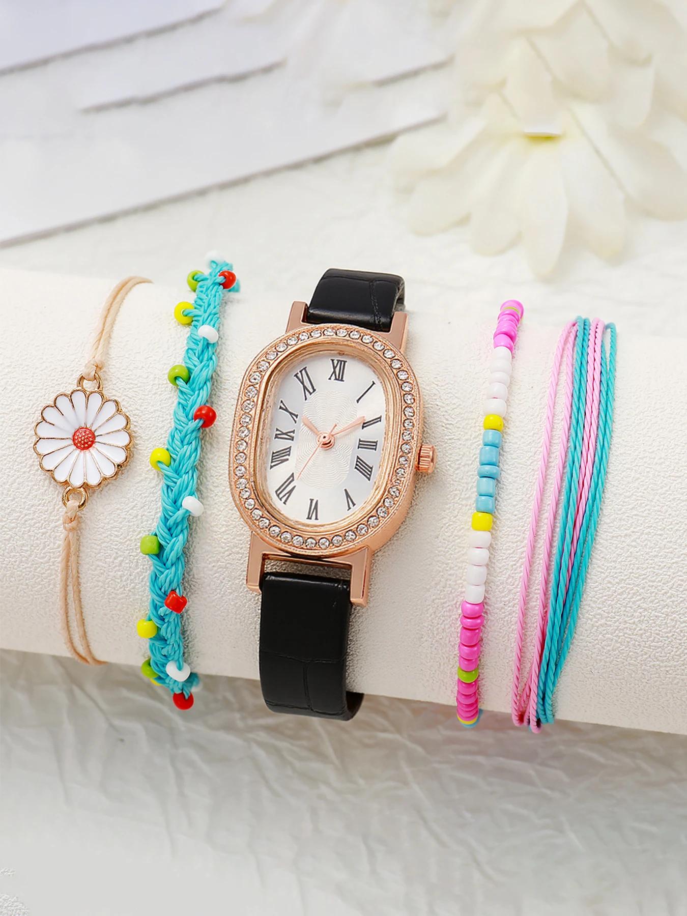 Fashion Entry Luxury Oval Diamond Set Dial Leather Strap Women Quartz Watch Colorful Bracelet Set of 5 for Christmas and Thanksg чорний
Fashion Entry Luxury Oval Diamond Set Dial Leather Strap Women Quartz Watch Colorful Bracelet Set of 5 for Christmas and Thanksg чорний