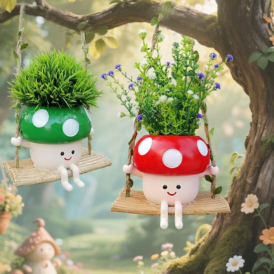 Swing Mushroom Hanging Planter Cartoon Mushroom Flower Pot Resin Succulents Planter with Drainage Hole for Indoor Outdoor Use червоний
Swing Mushroom Hanging Planter Cartoon Mushroom Flower Pot Resin Succulents Planter with Drainage Hole for Indoor Outdoor Use червоний