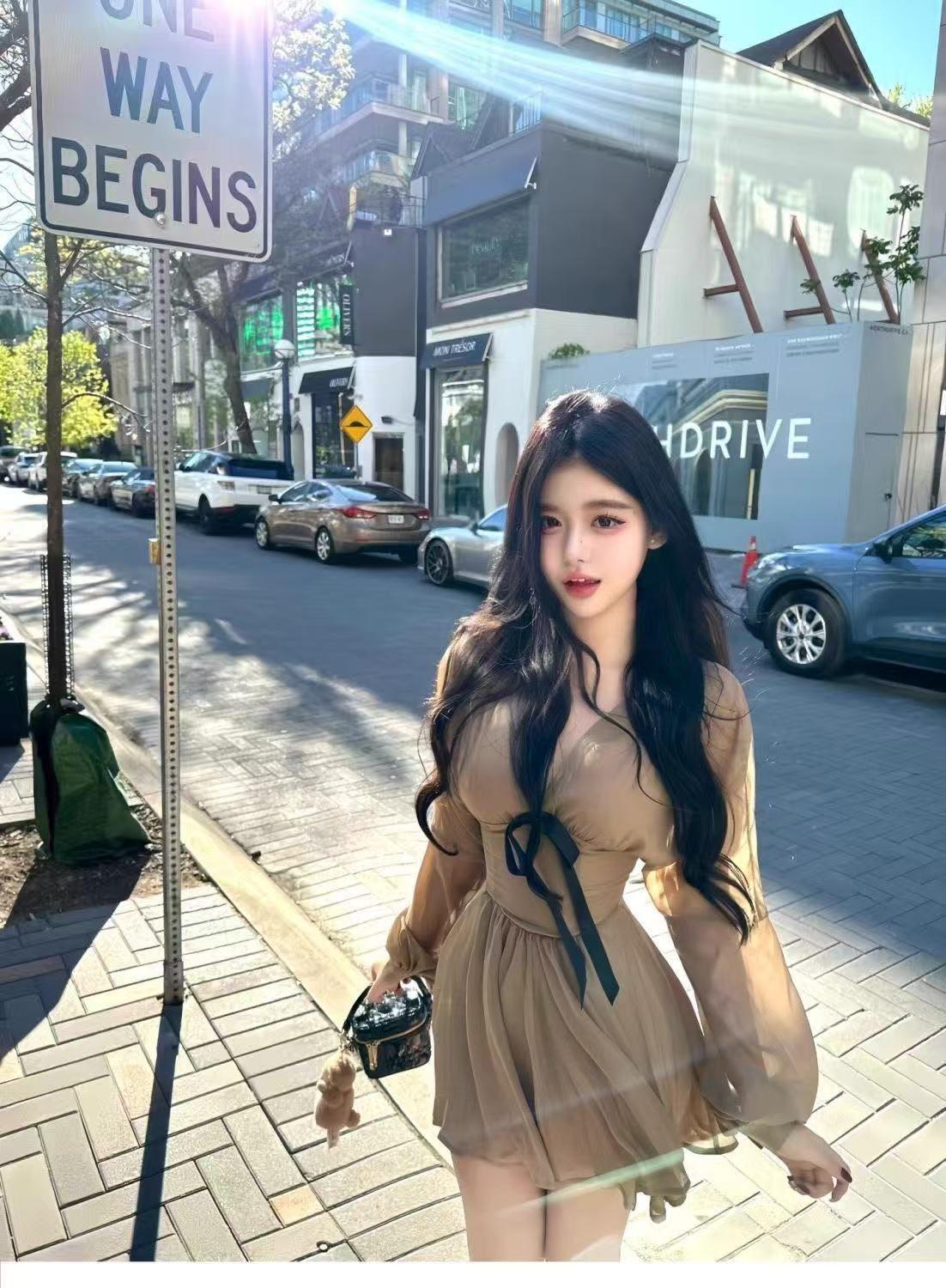 French celebrity dress bow V-neck long-sleeved chiffon waist fashionable and thin A-word short skirt temperament elegant S коричневый
French celebrity dress bow V-neck long-sleeved chiffon waist fashionable and thin A-word short skirt temperament elegant S коричневый