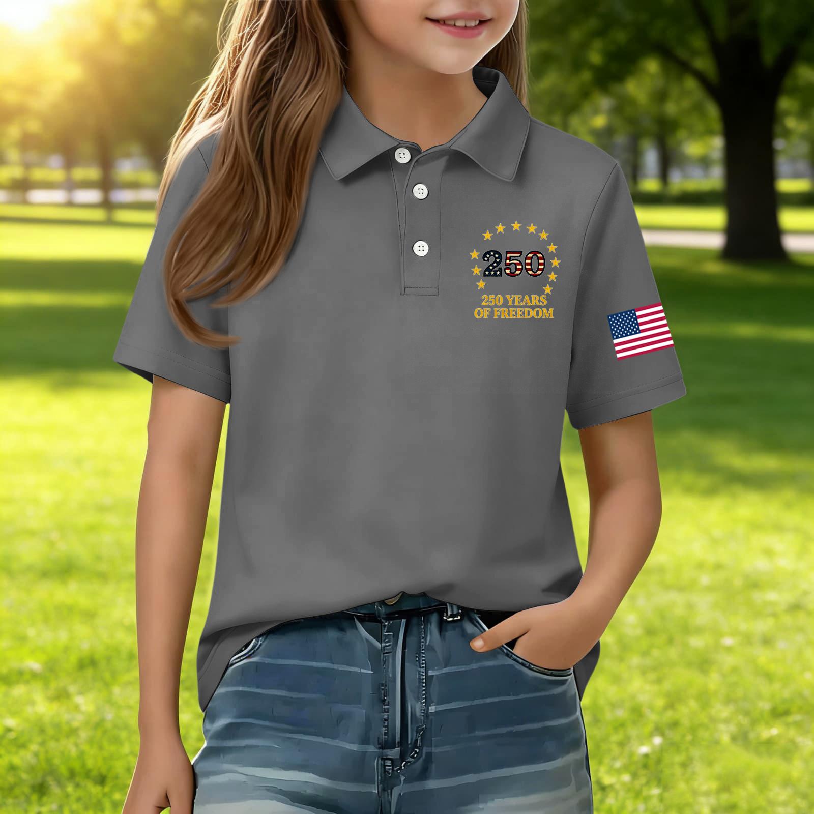 Kids Casual Short Sleeve Polo Shirt Independence Day Print T-Shirt 250 Years of Freedom Graphic Tee for Boys and Girls Comfortable Fit 120
Kids Casual Short Sleeve Polo Shirt Independence Day Print T-Shirt 250 Years of Freedom Graphic Tee for Boys and Girls Comfortable Fit 120