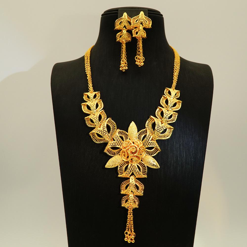 24K Gold Plated Bridal Necklace & Earrings Set - New Style Floral Design for Women
24K Gold Plated Bridal Necklace & Earrings Set - New Style Floral Design for Women