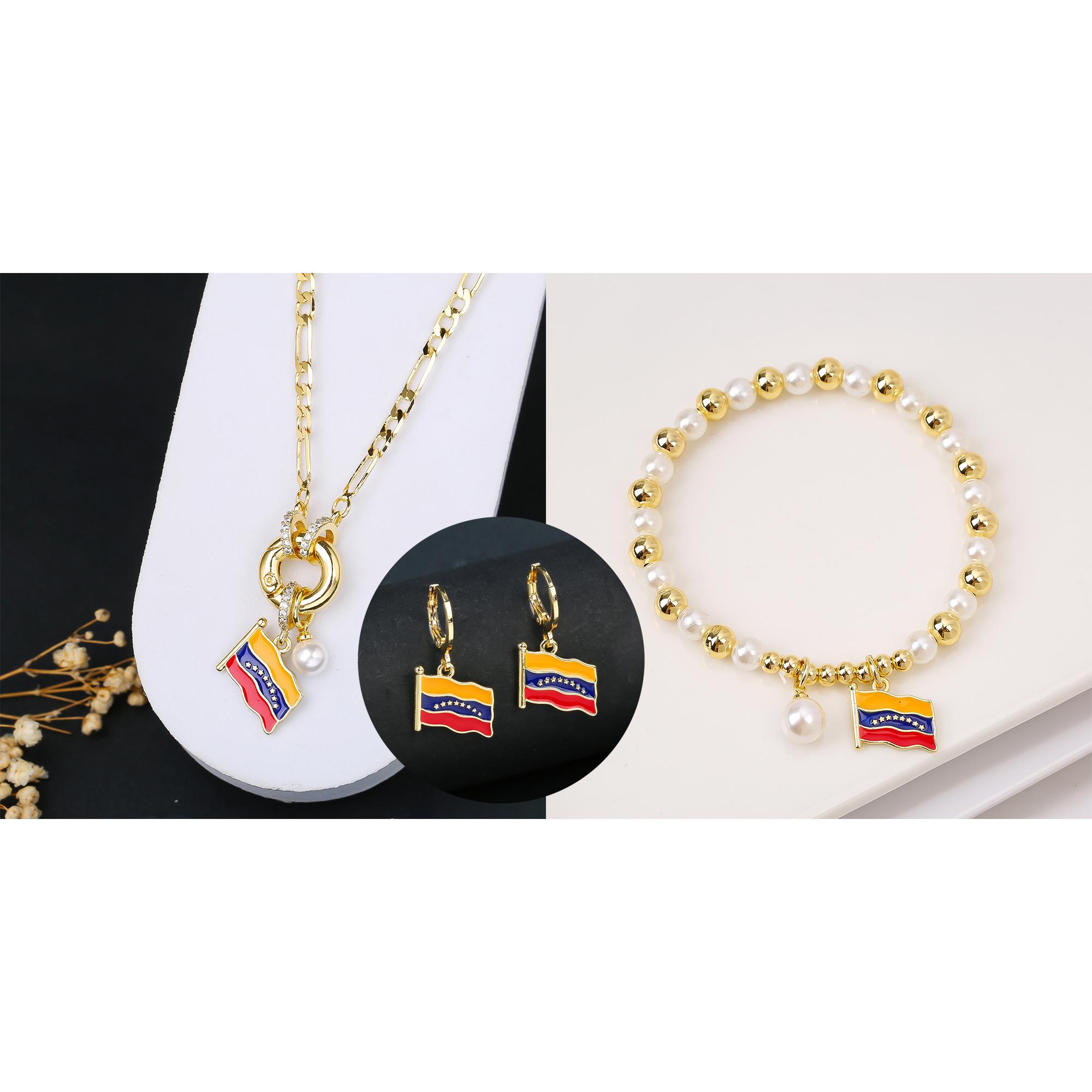 Classic Venezuela Flag Cross Bracelet Earrings Necklace Zircon Set Luxury for Women Girl Daily Party Pearl Zircon Gift
Classic Venezuela Flag Cross Bracelet Earrings Necklace Zircon Set Luxury for Women Girl Daily Party Pearl Zircon Gift