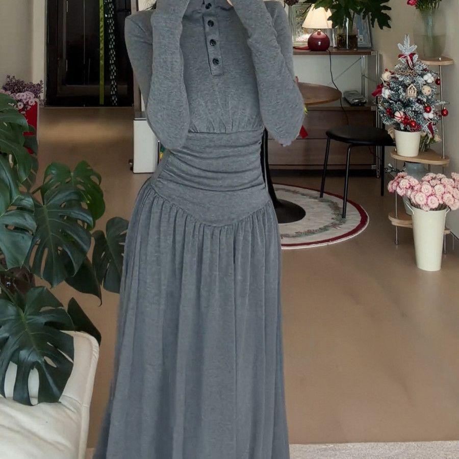 Women s Plus Size Retro Polo Collar Long Sleeve Gray Dress - Early Spring Waist-Cinched Elegant A-Line Skirt L
Women s Plus Size Retro Polo Collar Long Sleeve Gray Dress - Early Spring Waist-Cinched Elegant A-Line Skirt L