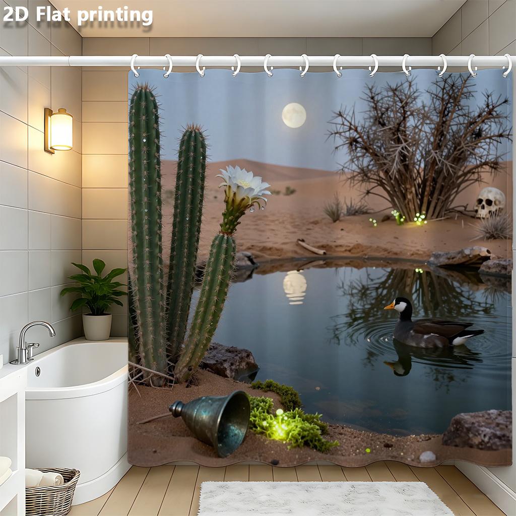 Moonlit Desert Pond With Cactus & Duck Shower Curtain 1Pc With 12 Hooks Polyester 2D Flat Print For Bathroom Home Decor W60H190(CM)-1 Pcs
Moonlit Desert Pond With Cactus & Duck Shower Curtain 1Pc With 12 Hooks Polyester 2D Flat Print For Bathroom Home Decor W60H190(CM)-1 Pcs