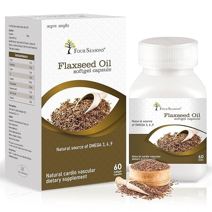 Four Seasons Ayurvedic Flax Seed Oil Softgel, Omega 3, 6, 9 | 60 Softgel Capsule 100gm 0.2lbs
Four Seasons Ayurvedic Flax Seed Oil Softgel, Omega 3, 6, 9 | 60 Softgel Capsule 100gm 0.2lbs