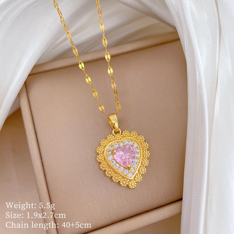 Vintage Gold Color Pink Heart Zircon Pendant Necklace for Women Stainless Steel Chain Classic Heart Jewelry Accessory Gifts
Vintage Gold Color Pink Heart Zircon Pendant Necklace for Women Stainless Steel Chain Classic Heart Jewelry Accessory Gifts