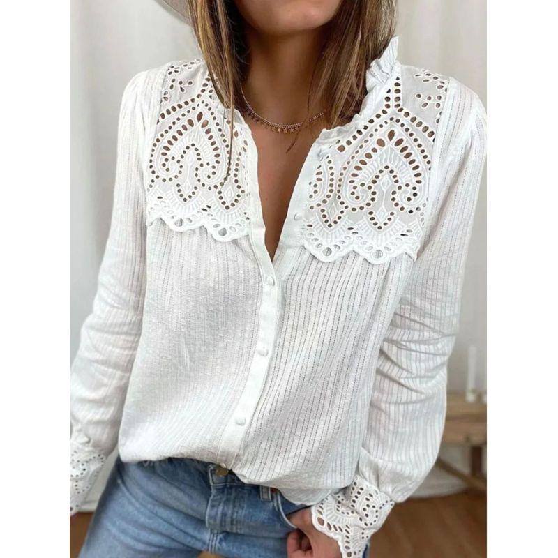 Solid Color Lace Patchwork Shirt for Women Solid Lace Stitching Shirts Women White L(L)
Solid Color Lace Patchwork Shirt for Women Solid Lace Stitching Shirts Women White L(L)