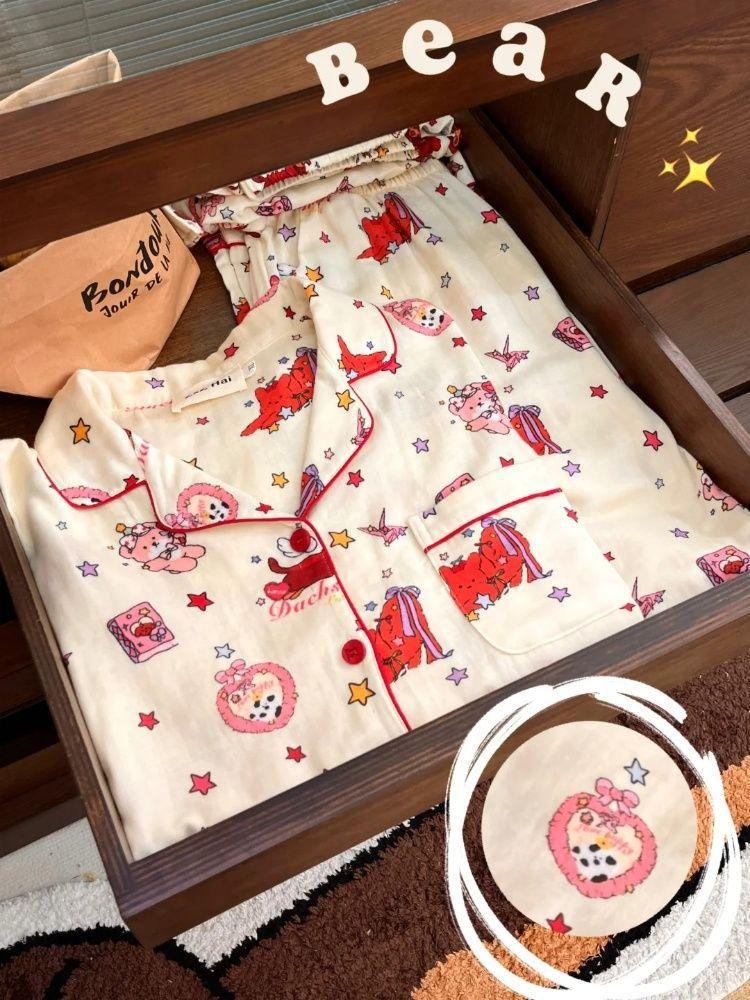 Star bear pajamas women can wear short-sleeved shorts cardigan suit in summer girls cute princess style loungewear S
Star bear pajamas women can wear short-sleeved shorts cardigan suit in summer girls cute princess style loungewear S