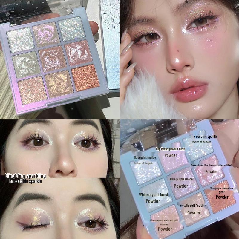 Kappel Snowflake Exploding Flash Nine-Color Shimmer Eyeshadow Palette with Crushed Diamond Finish for Under-Eye Highlighting.
Kappel Snowflake Exploding Flash Nine-Color Shimmer Eyeshadow Palette with Crushed Diamond Finish for Under-Eye Highlighting.