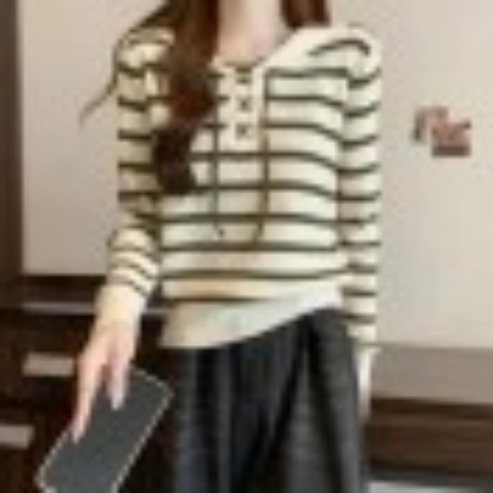 Стильный полосатый вязаный свитер для начала осени Новый стиль для дам. Сочетайте это с базовым слоем one size зелёный