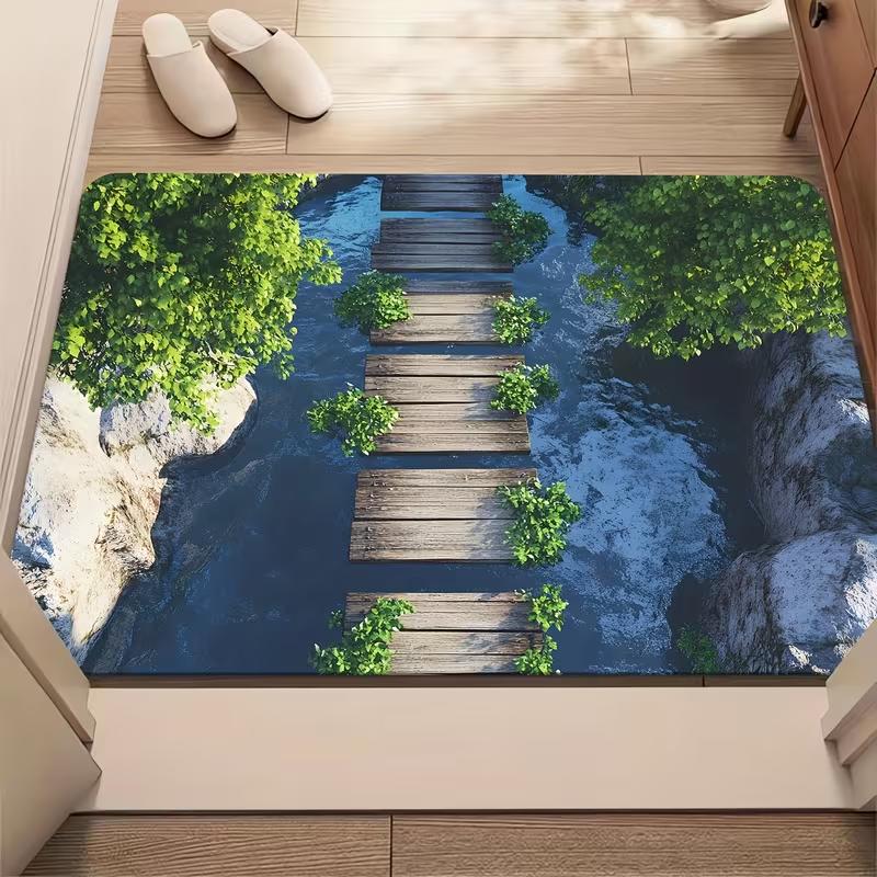 2D Visual Wooden Bridge Stream Doormat Green Plants Print Carpet Non-Slip Soft Entrance Rug for Bedroom Entryway Indoor Outdoor 40x60cm
2D Visual Wooden Bridge Stream Doormat Green Plants Print Carpet Non-Slip Soft Entrance Rug for Bedroom Entryway Indoor Outdoor 40x60cm