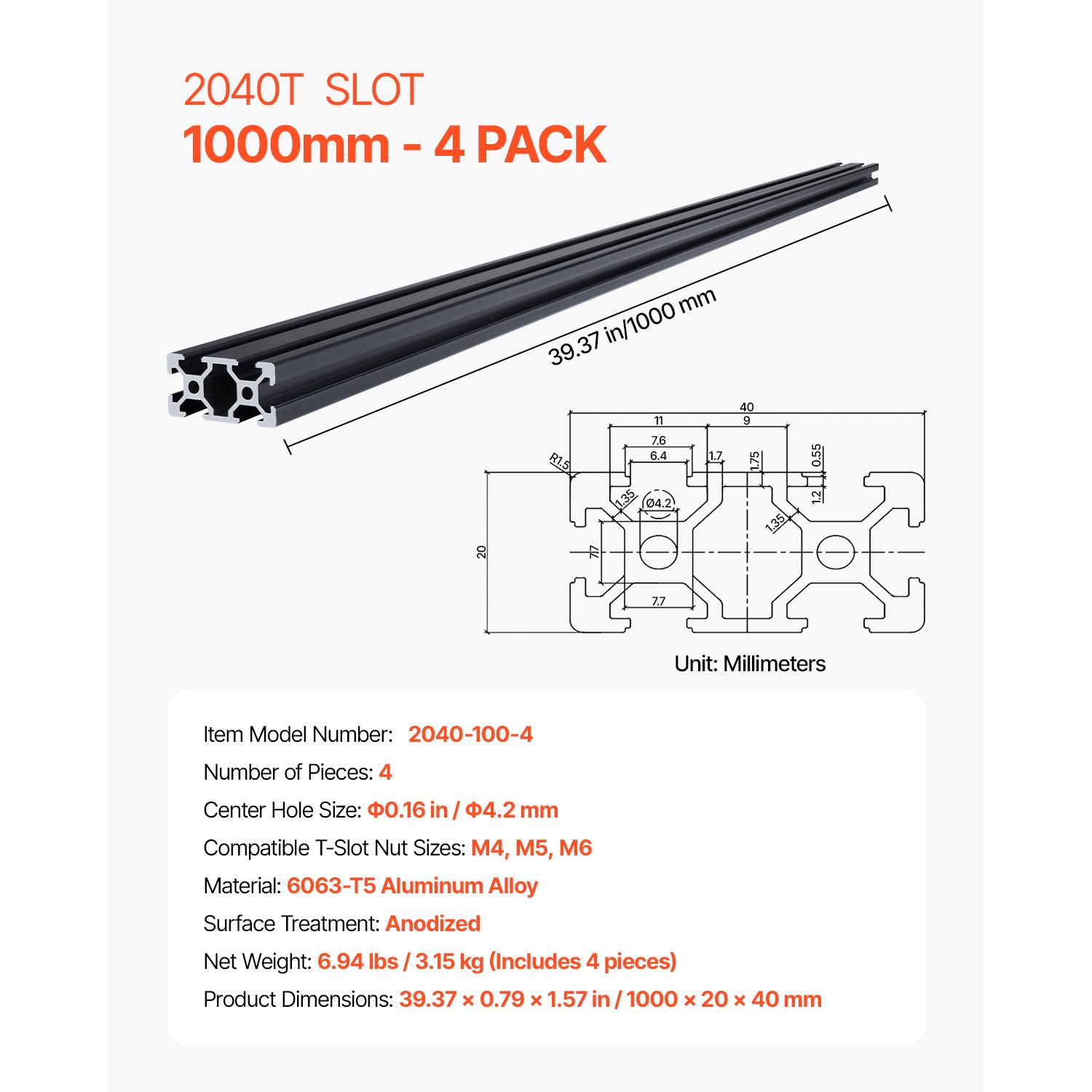 SucceBuy Linear Rail 4-5 PCS 1000mm/1200mm/1500mm/2000mm T Slot 2040 Aluminum Extrusion Profile for 3D Printer, CNC Machine DIY
SucceBuy Linear Rail 4-5 PCS 1000mm/1200mm/1500mm/2000mm T Slot 2040 Aluminum Extrusion Profile for 3D Printer, CNC Machine DIY