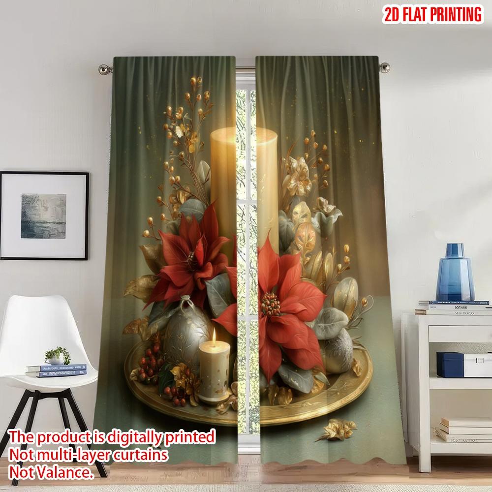 Set Of 2 Flat Printing Popular Christmas Curtains Poinsettia Candle Ornaments Digital Printed Polyester Drapes Party Curtain W100*H70(CM)-Hooks&2PCS
Set Of 2 Flat Printing Popular Christmas Curtains Poinsettia Candle Ornaments Digital Printed Polyester Drapes Party Curtain W100*H70(CM)-Hooks&2PCS
