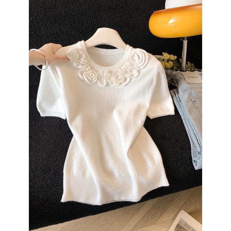 2026 3D Flower Decor Loose Knit Top with Round Neck & Short Sleeves M белый
2026 3D Flower Decor Loose Knit Top with Round Neck & Short Sleeves M белый