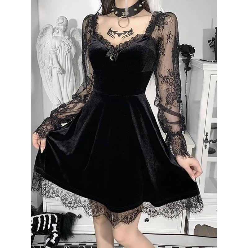 Dark Lace Patchwork Ruffle Edge Dress Dark Lace Stitching Frill Dress black L
Dark Lace Patchwork Ruffle Edge Dress Dark Lace Stitching Frill Dress black L