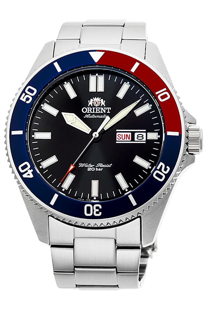 Orient Kanno Japanese Automatic/Hand-Wound Diver Style Watch Black/Red & Blue Stainless Steel Bracelet. 
Orient Kanno Japanese Automatic/Hand-Wound Diver Style Watch Black/Red & Blue Stainless Steel Bracelet.