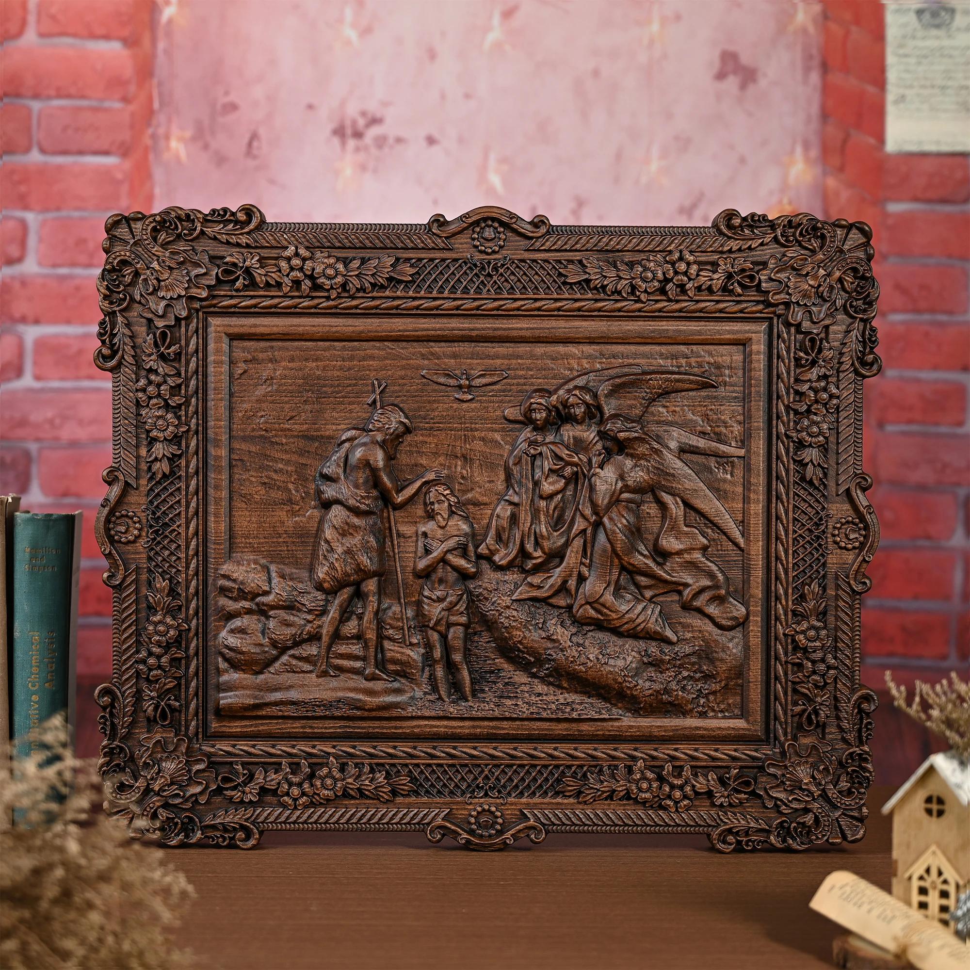 Handcrafted Wooden Relief Wall Art,Baptism of Jesus Scene Religious Carving Decorative Frame, Home Church Decor high 25cm
Handcrafted Wooden Relief Wall Art,Baptism of Jesus Scene Religious Carving Decorative Frame, Home Church Decor high 25cm