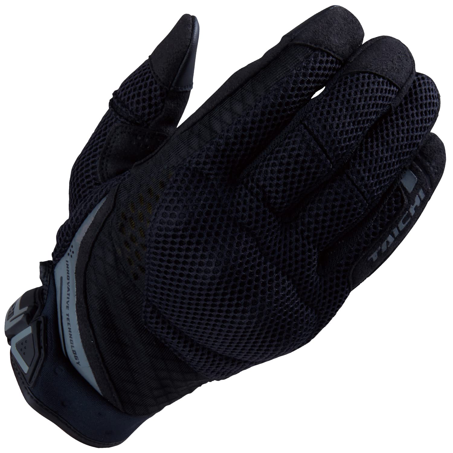 Мотоциклетные сетчатые перчатки RS TAICHI с сенсорным экраном, резиновая сетка, ЧЕРНЫЕ, Весна/Лето, Дышащие, Совместимые, Встроенная защита, Костяшки, чёрный