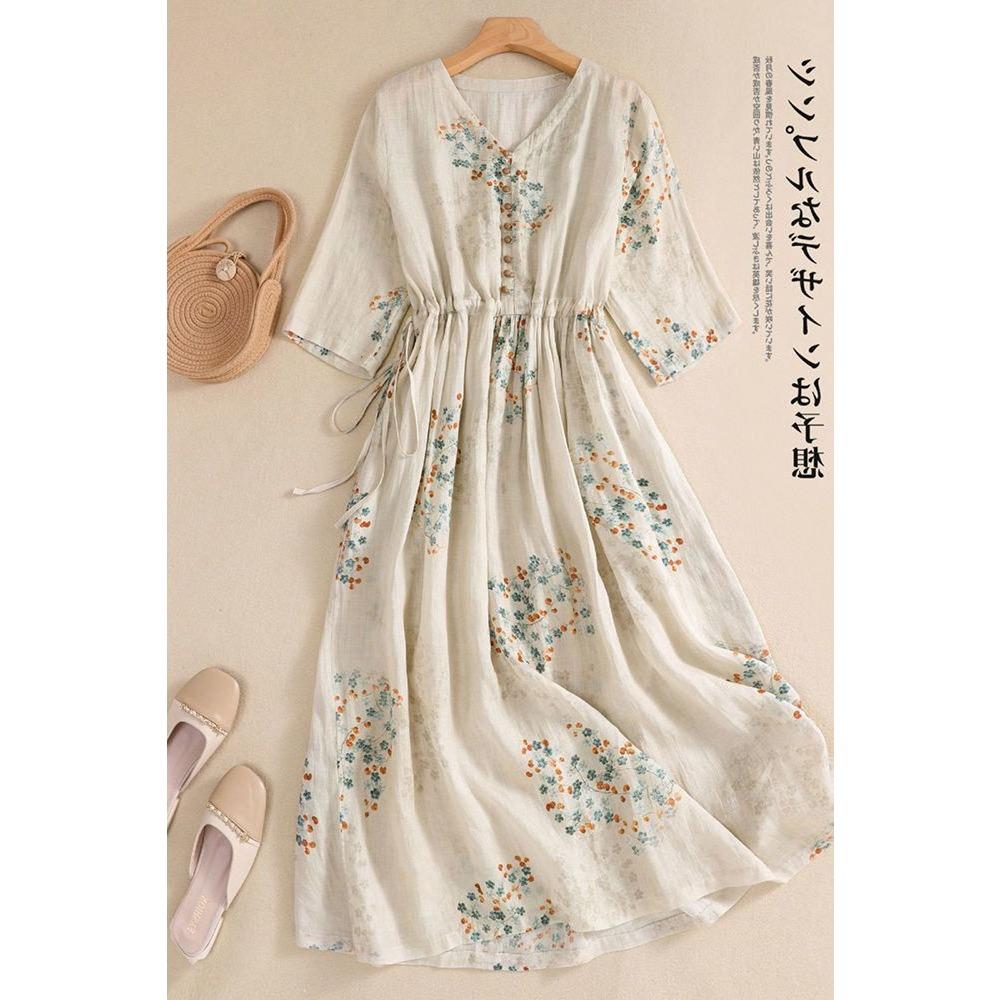 Women V-neck Short-sleeved Waist-hugging Thin Ramie Floral Cotton Linen Dress XXL синій
Women V-neck Short-sleeved Waist-hugging Thin Ramie Floral Cotton Linen Dress XXL синій
