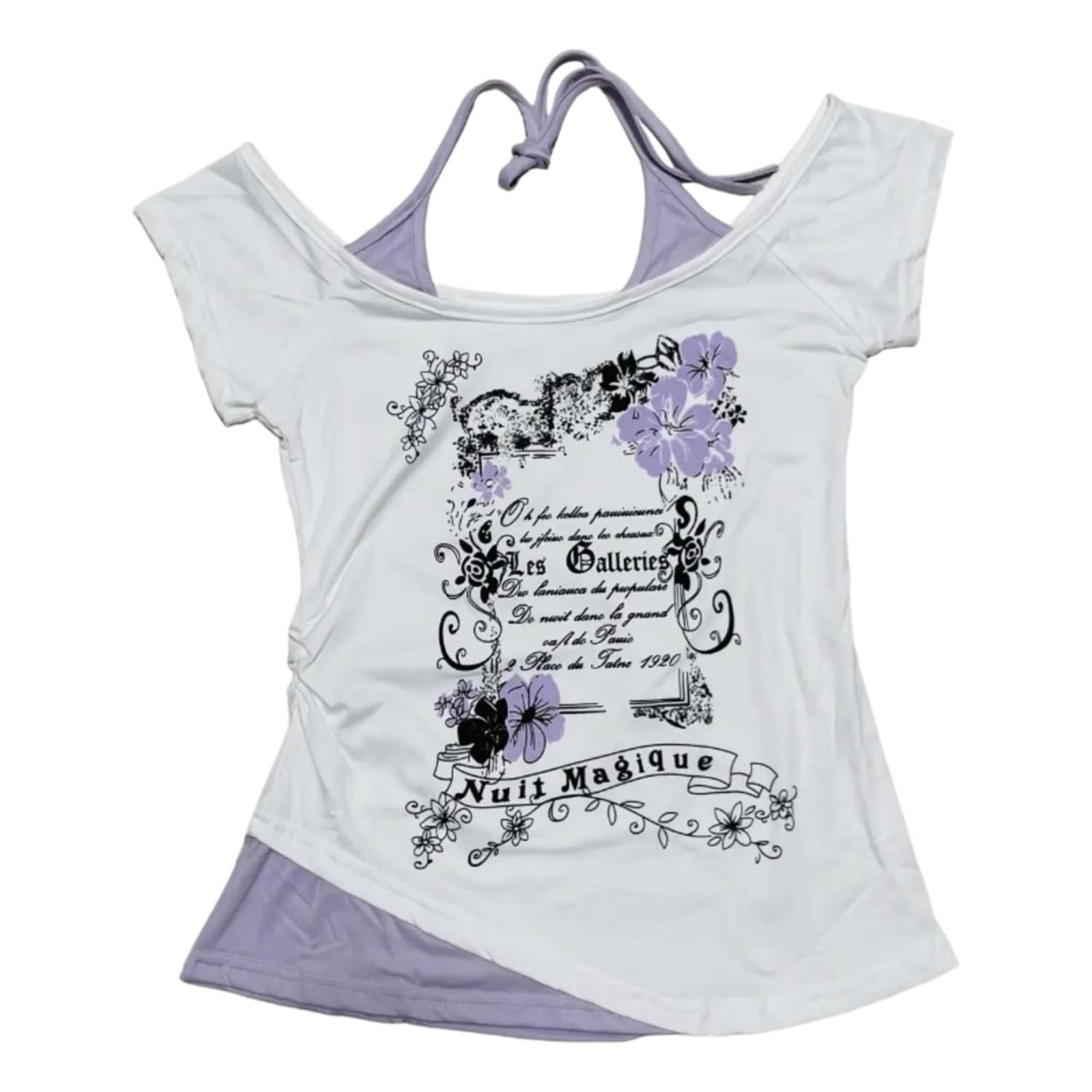 Women s Retro Style Layered Look Short Sleeve Slim Fit T-Shirt with Floral Print and Off Shoulder Design Casual Top S білий
Women s Retro Style Layered Look Short Sleeve Slim Fit T-Shirt with Floral Print and Off Shoulder Design Casual Top S білий