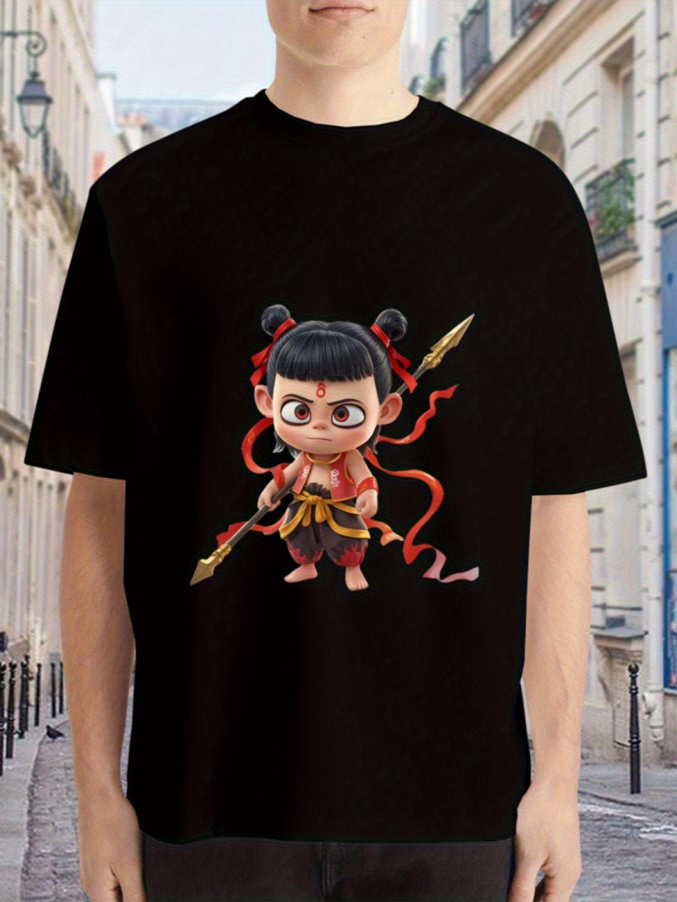 Black T-shirt with Vibrant Nezha Cartoon Print - Breathable & Comfortable Round Neck Short Sleeve Tee XXXXL
Black T-shirt with Vibrant Nezha Cartoon Print - Breathable & Comfortable Round Neck Short Sleeve Tee XXXXL