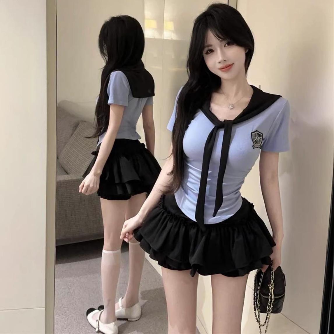 Colorblock Women s Slim Fit Stand Collar T-shirt & Flared Skirt JK Uniform Set Small
Colorblock Women s Slim Fit Stand Collar T-shirt & Flared Skirt JK Uniform Set Small