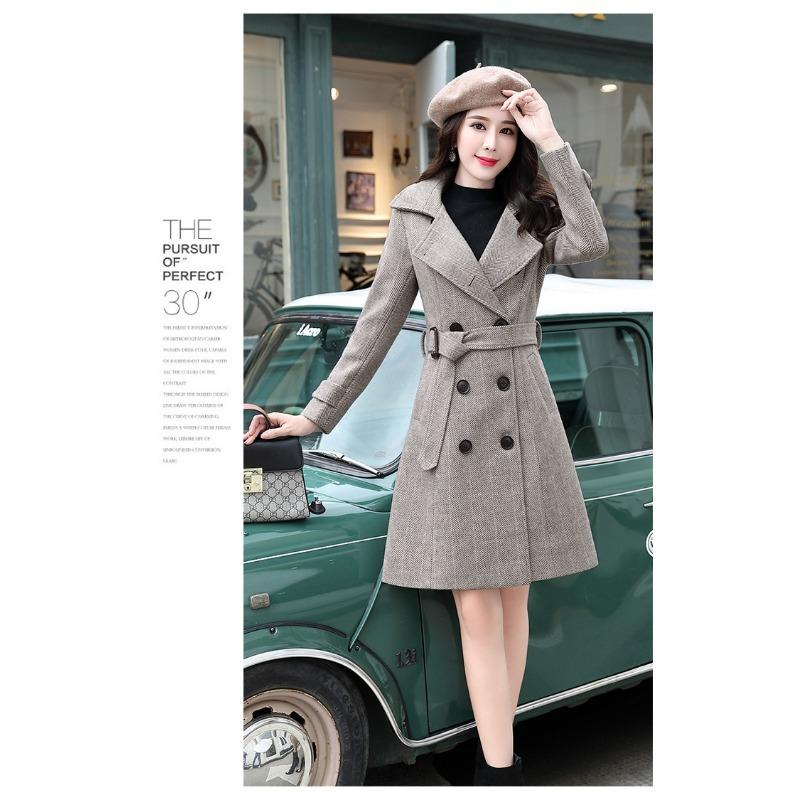 Осенне-зимнее толстое шерстяное женское пальто с узором «елочка» 3XL