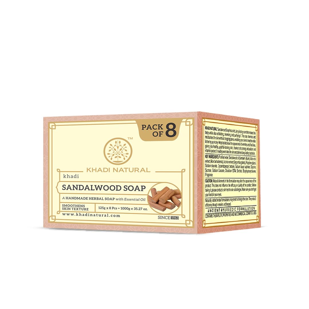 Khadi Natural Sandalwood Handmade Bath Soap For Hydrated Skin Gentle Cleansing Bar Suitable For All Skin Types Pack Of 1 (125GX8PCS)
Khadi Natural Sandalwood Handmade Bath Soap For Hydrated Skin Gentle Cleansing Bar Suitable For All Skin Types Pack Of 1 (125GX8PCS)