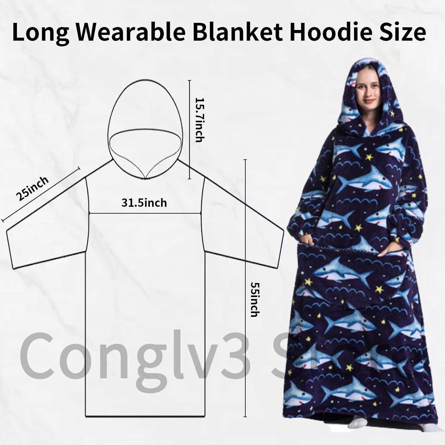 2024 Супер длинное одеяло с капюшоном Фланелевое одеяло с рукавами Зимние вечерние толстовки Толстовка Пуловер Гигантское ТВ-одеяло Негабаритное одеяло с капюшоном Халат Clothes Length 140CM