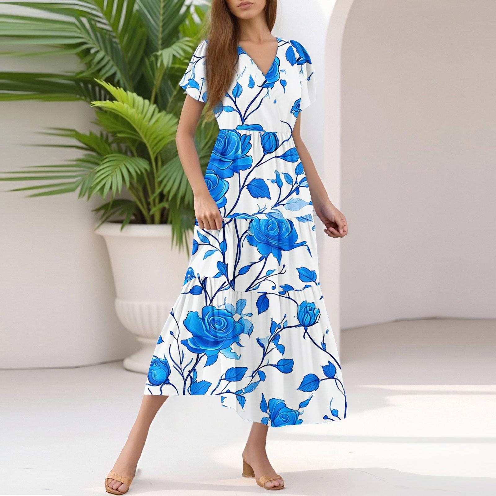 Женское летнее повседневное модное платье миди с V-образным вырезом и оборками на рукавах с цветочным принтом XL синий
Женское летнее повседневное модное платье миди с V-образным вырезом и оборками на рукавах с цветочным принтом XL синий