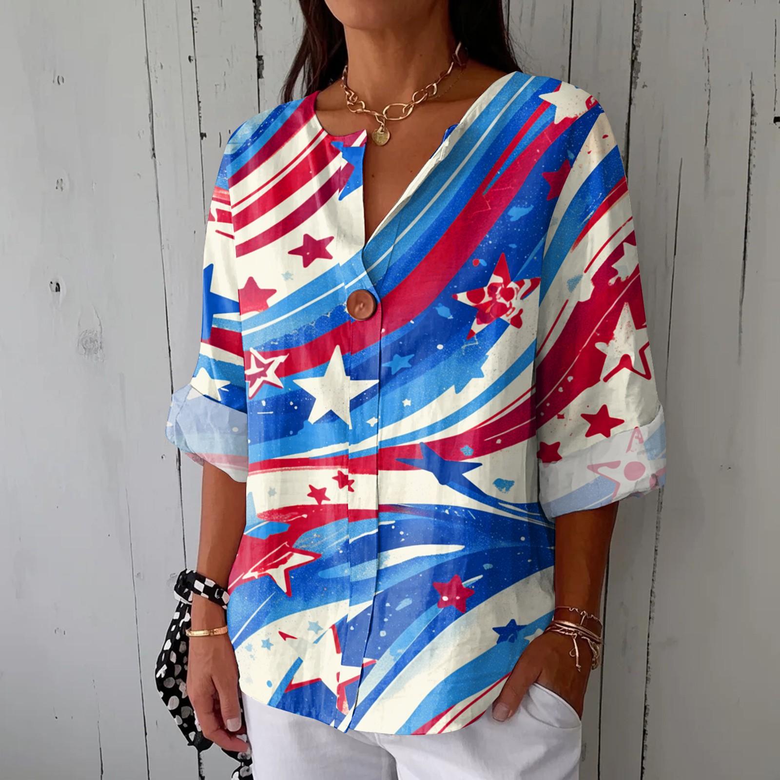 Women s Fashionable V Neck Button Seven Quarter Sleeve Printed Casual Top S
Women s Fashionable V Neck Button Seven Quarter Sleeve Printed Casual Top S