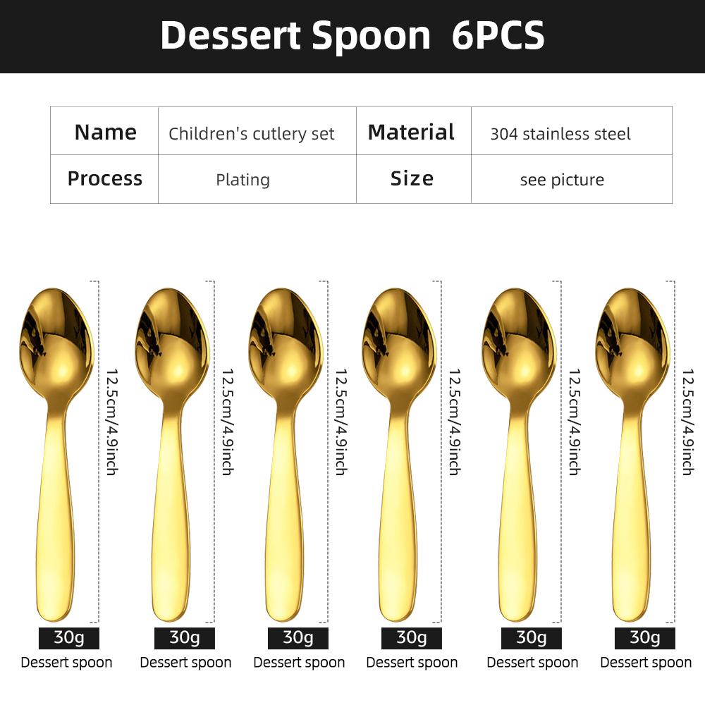 Набор столовых приборов из 6 предметов для детей, ложка из нержавеющей стали, золотая маленькая суповая ложка, столовые приборы для сервировки стола, чайная кофейная десертная посуда
Набор столовых приборов из 6 предметов для детей, ложка из нержавеющей стали, золотая маленькая суповая ложка, столовые приборы для сервировки стола, чайная кофейная десертная посуда
