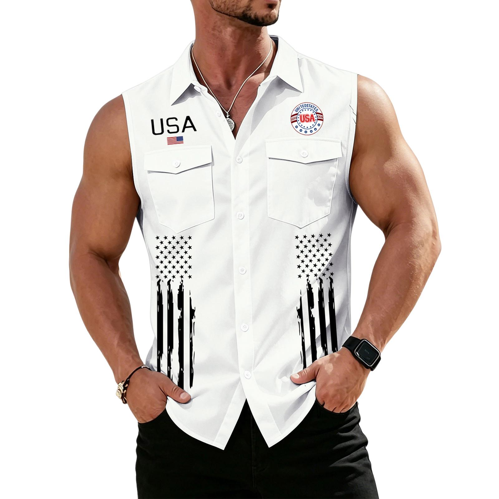 Men’s Sleeveless Button Down Shirt with USA Letter Print Front Pockets and Flag Graphic Casual Fit Design XL білий
Men’s Sleeveless Button Down Shirt with USA Letter Print Front Pockets and Flag Graphic Casual Fit Design XL білий