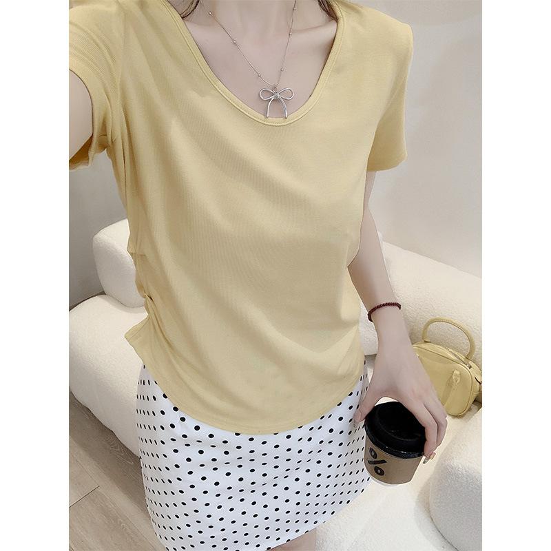 Creamy Yellow, White, Sweet, Low-necked, Short-sleeved, Women s Shoulder T-shirt, Summer Design, Pleated Waist, Collarbone-exposed Top M
Creamy Yellow, White, Sweet, Low-necked, Short-sleeved, Women s Shoulder T-shirt, Summer Design, Pleated Waist, Collarbone-exposed Top M