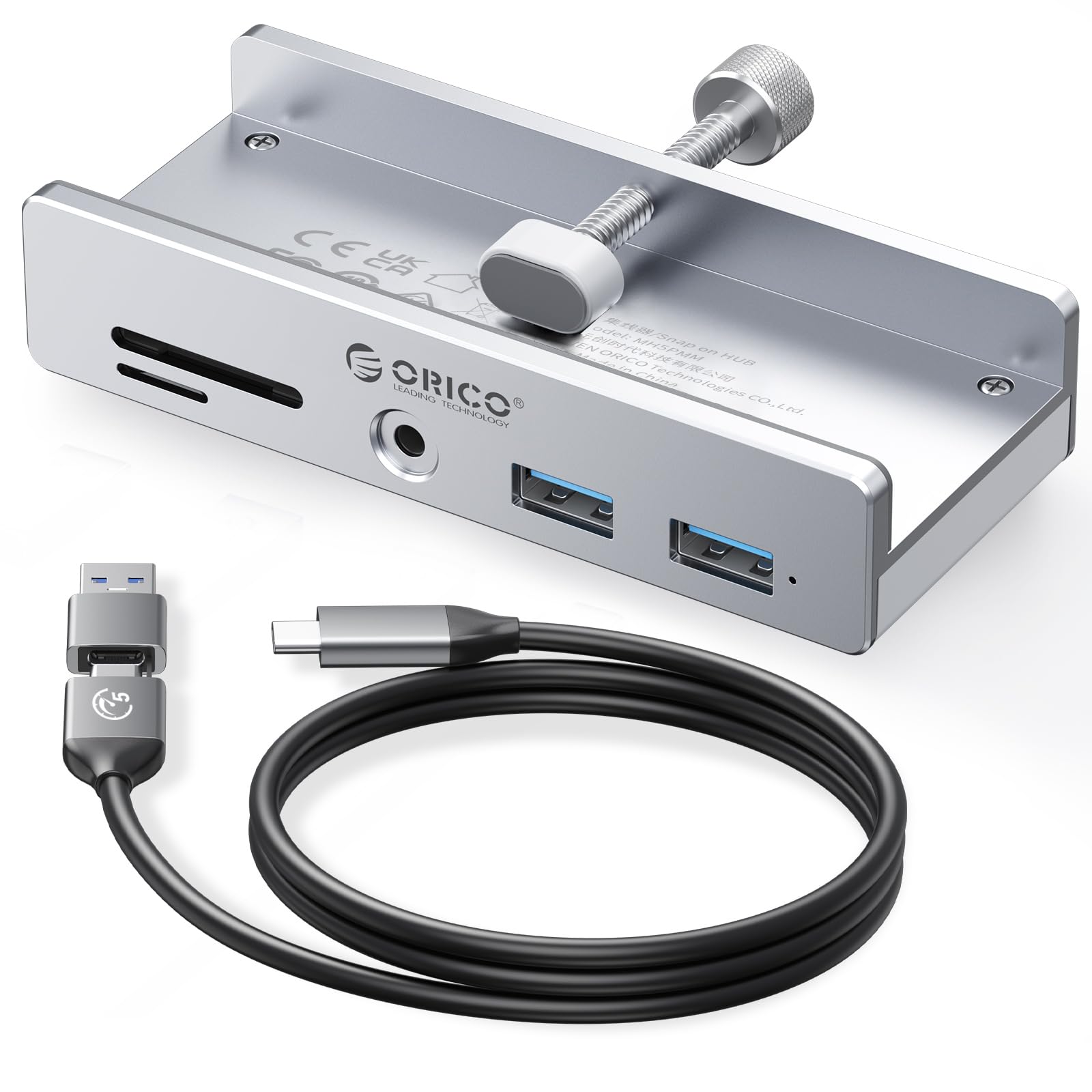 ORICO MH5PMM Silver Aluminum Hub with 5 Ports Card 2 5Gbps Power Port or 1m Cable PC Compatible USB-C Clamp, (TF/SD Reader, USB-A Ports, 3.5mm Audio),
ORICO MH5PMM Silver Aluminum Hub with 5 Ports Card 2 5Gbps Power Port or 1m Cable PC Compatible USB-C Clamp, (TF/SD Reader, USB-A Ports, 3.5mm Audio),