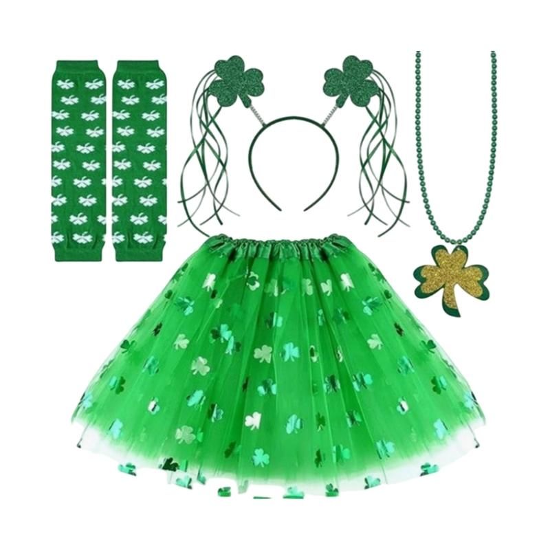 Lightweight Nonwoven Shamrock Necklace And Arm Sleeves Costume Skirt Headband Set For Comfortable Party Wear At Festival 1 зелёный
Lightweight Nonwoven Shamrock Necklace And Arm Sleeves Costume Skirt Headband Set For Comfortable Party Wear At Festival 1 зелёный